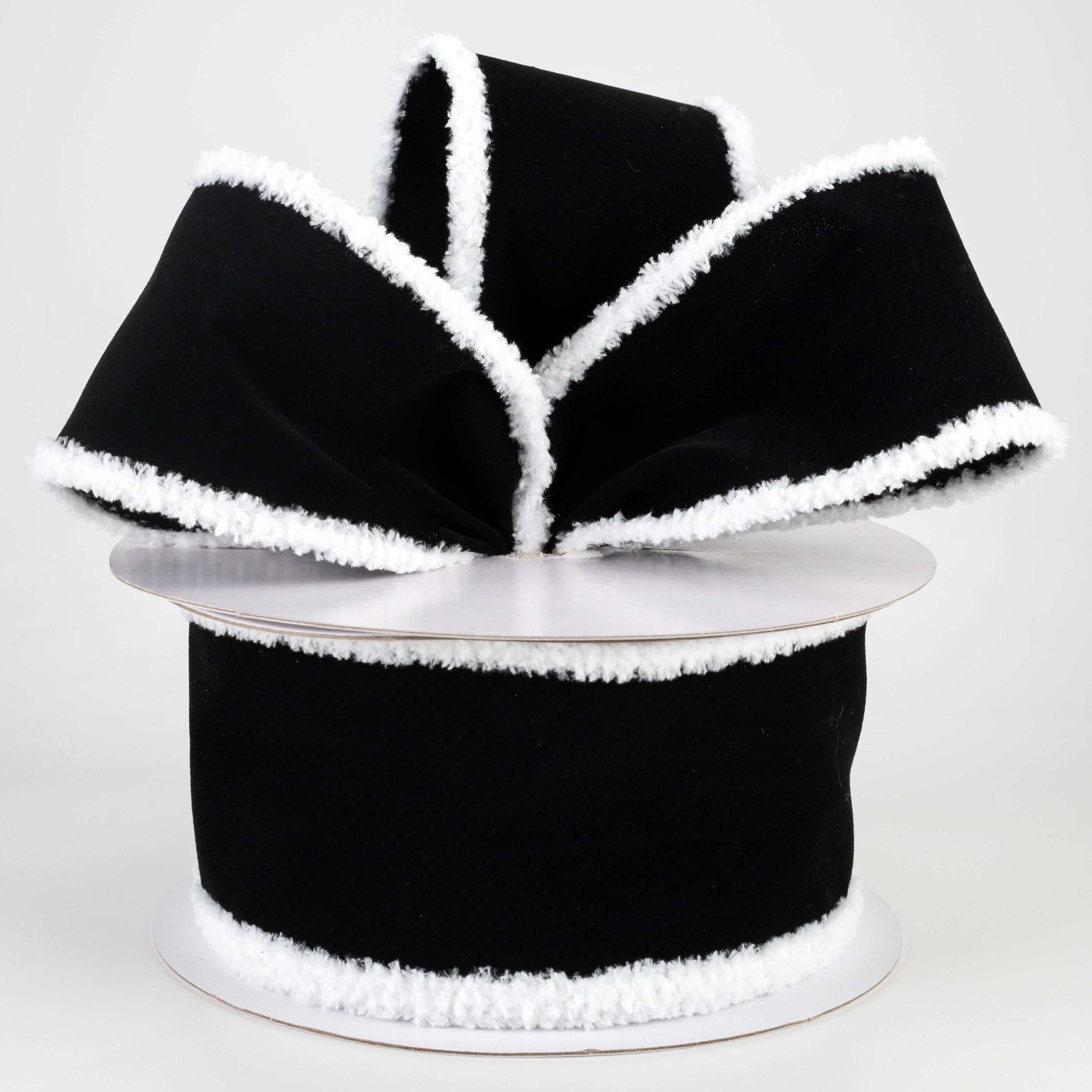 2.5" Chenille Edge Velvet Ribbon: Black & White (10 Yards)