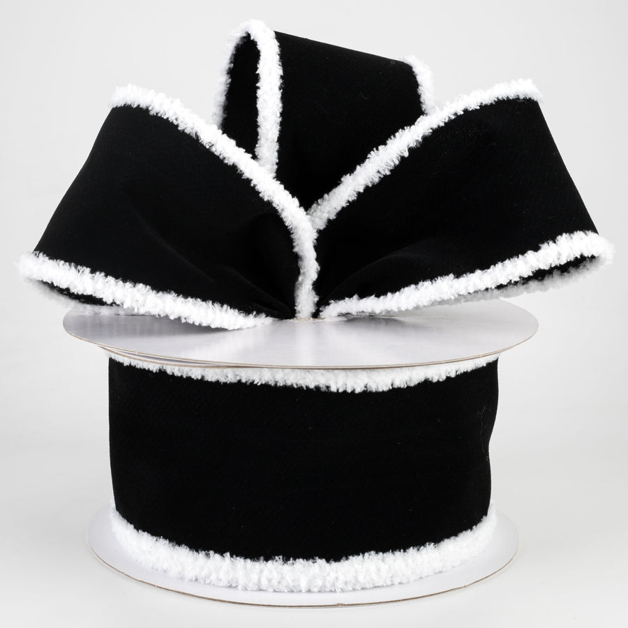 2.5" Chenille Edge Velvet Ribbon: Black & White (10 Yards)