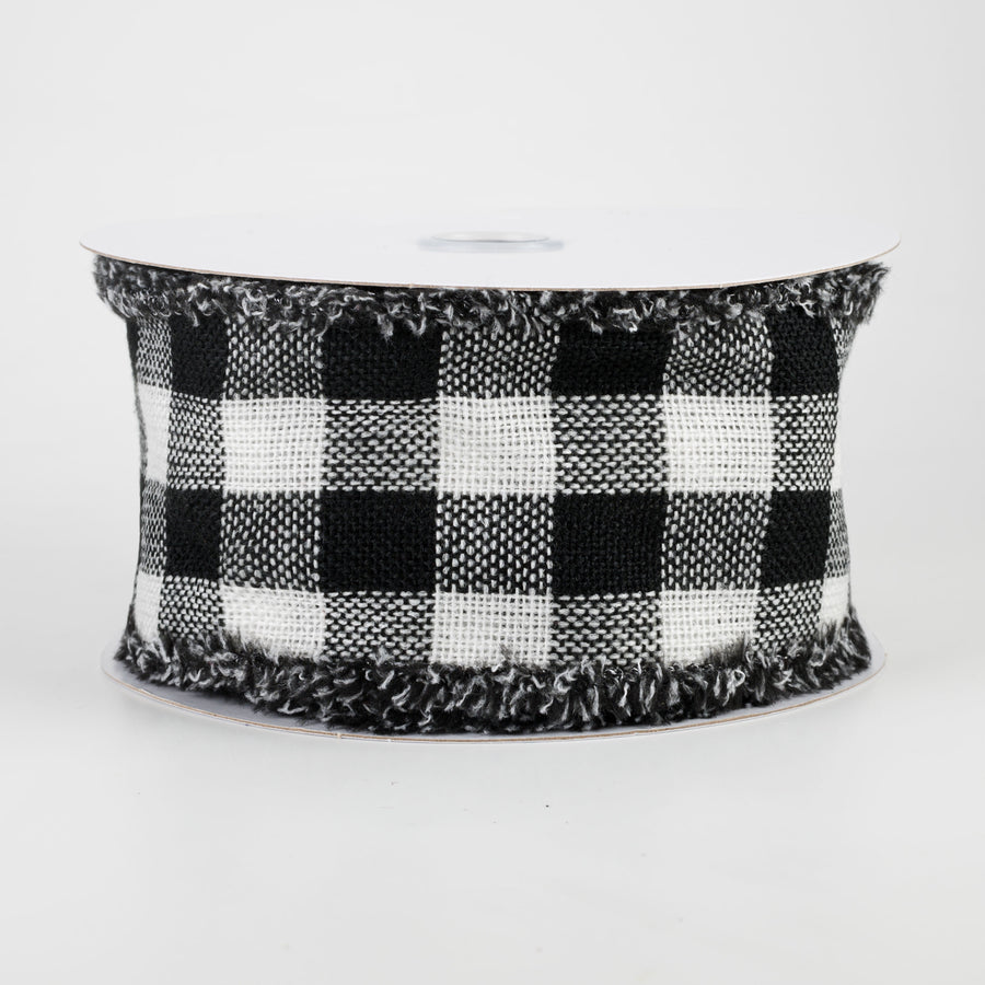 2.5" Woven Flannel Check Ribbon: Black & White (10 Yards)
