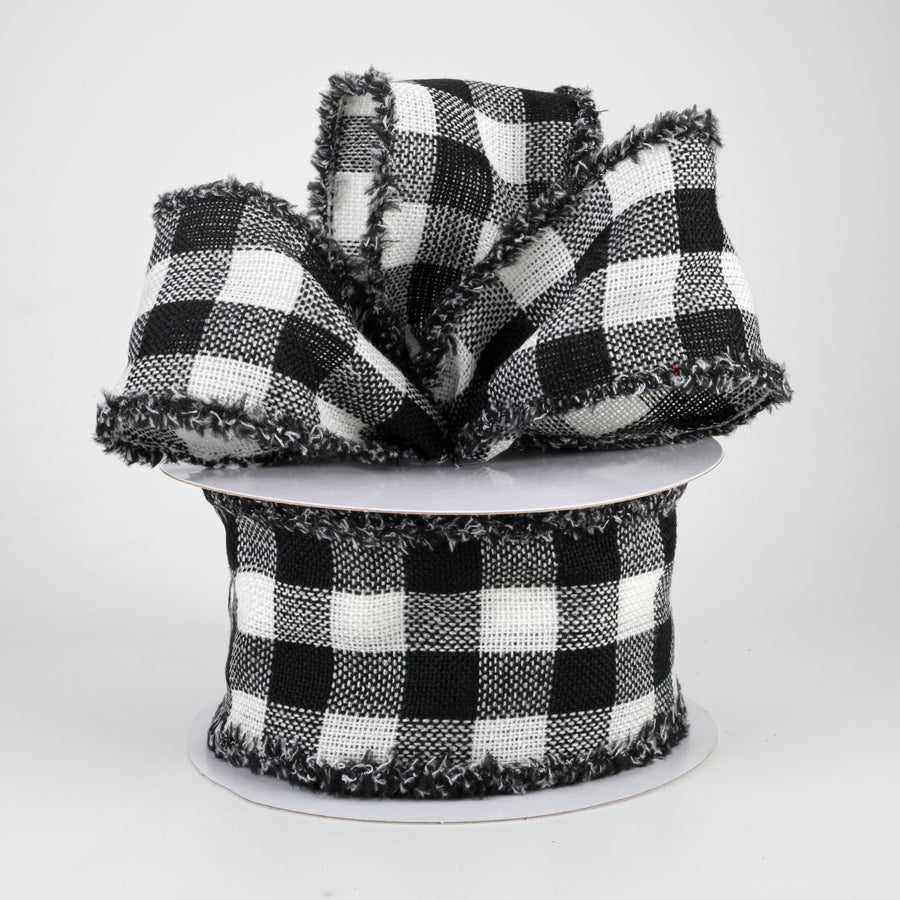 2.5" Woven Flannel Check Ribbon: Black & White (10 Yards)