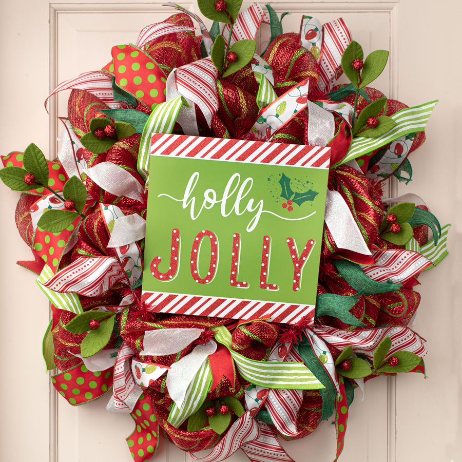 10" Square Wooden Sign: Holly Jolly