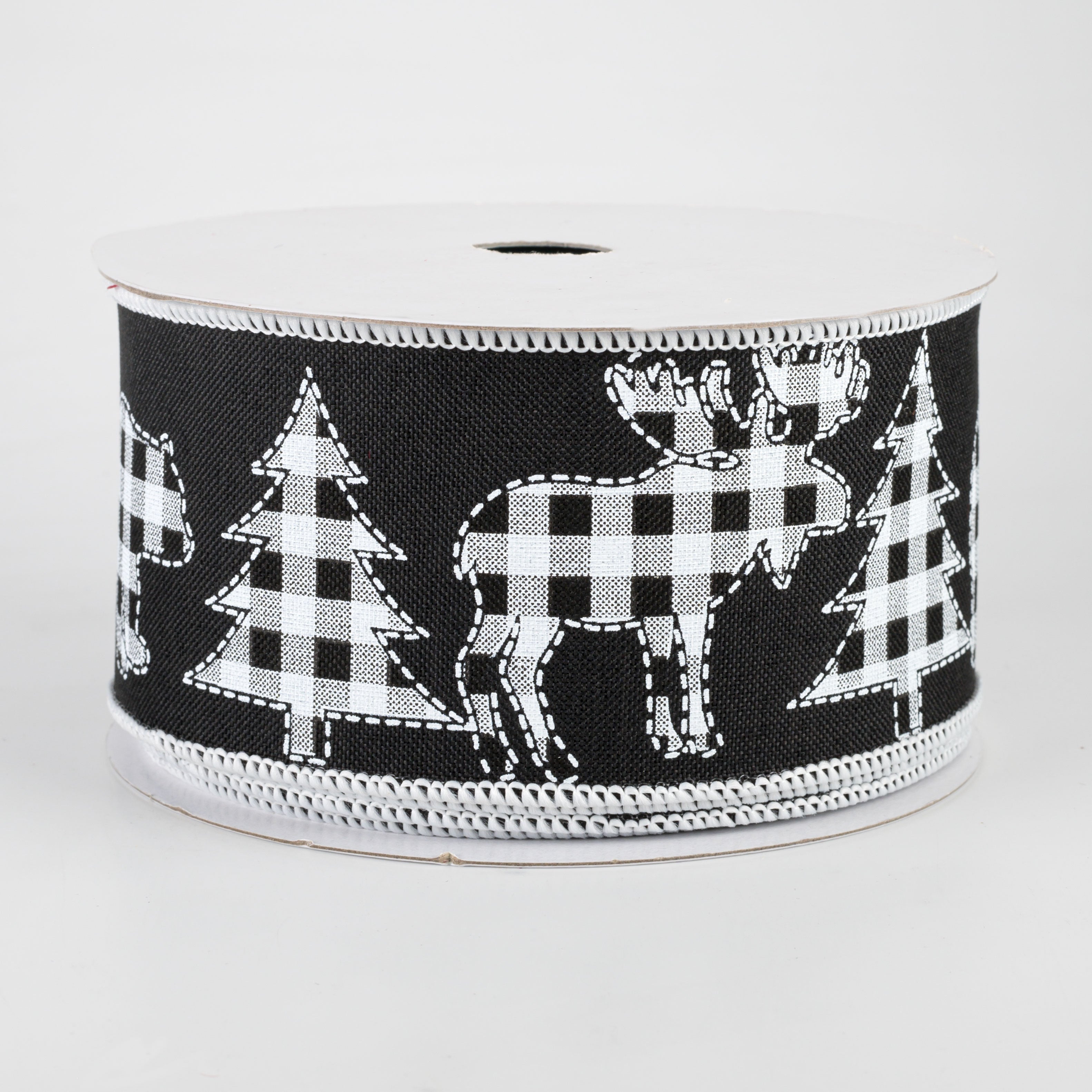 2.5" Check Bear, Moose, Tree Ribbon: Black (10 Yards)