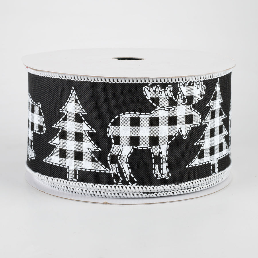 2.5" Check Bear, Moose, Tree Ribbon: Black (10 Yards)