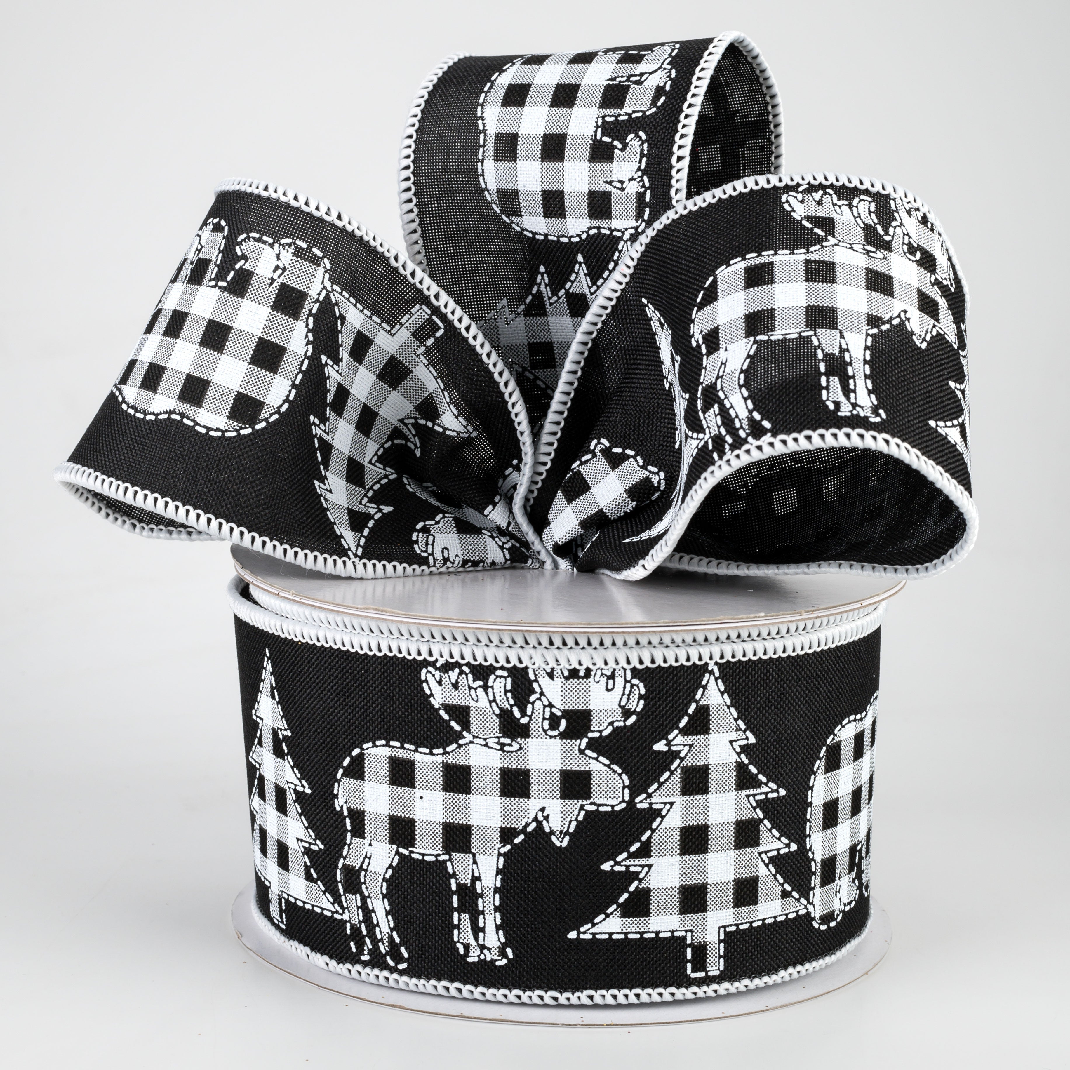 2.5" Check Bear, Moose, Tree Ribbon: Black (10 Yards)