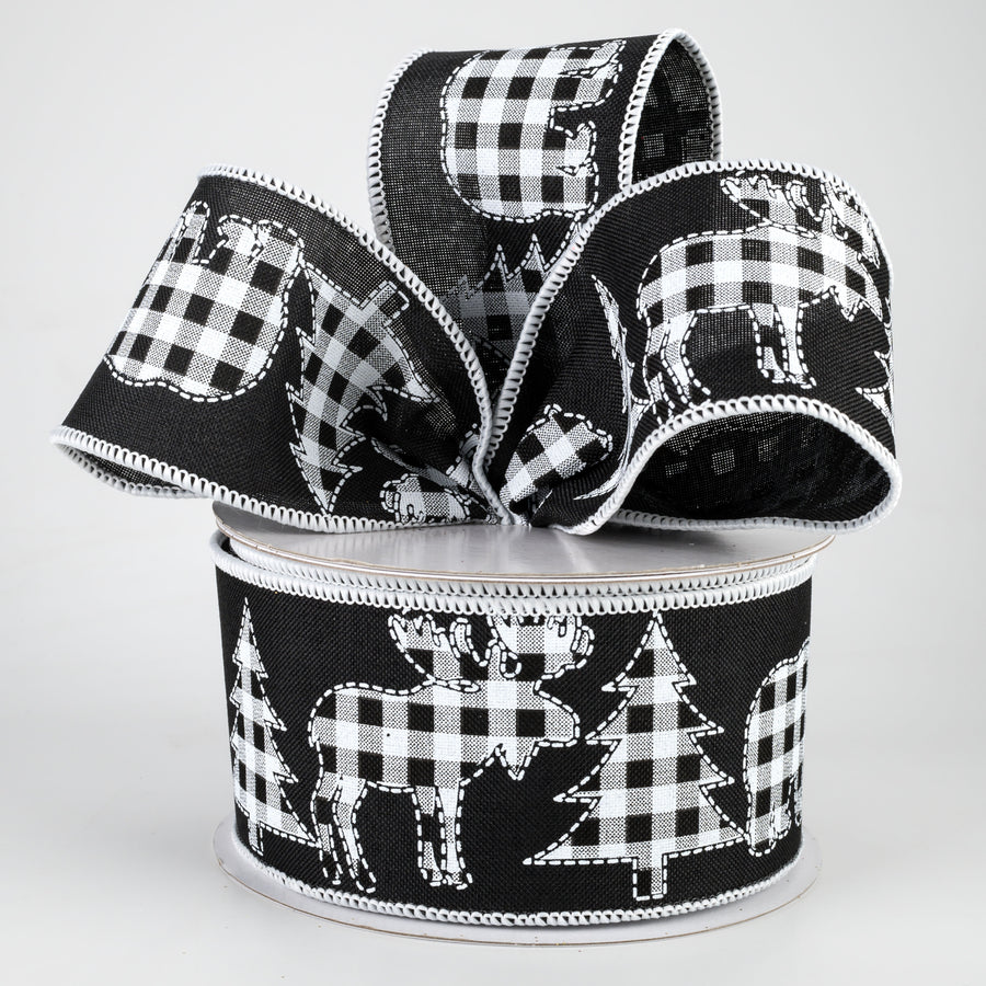 2.5" Check Bear, Moose, Tree Ribbon: Black (10 Yards)
