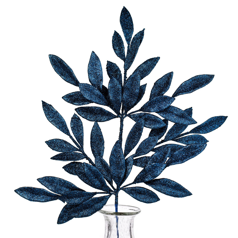 23" Bay Leaf Glitter Spray: Midnight Blue