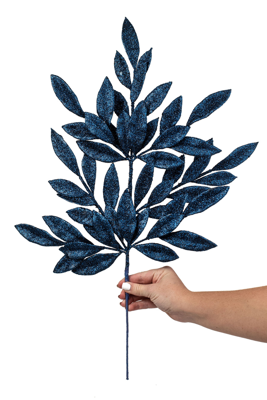 23" Bay Leaf Glitter Spray: Midnight Blue