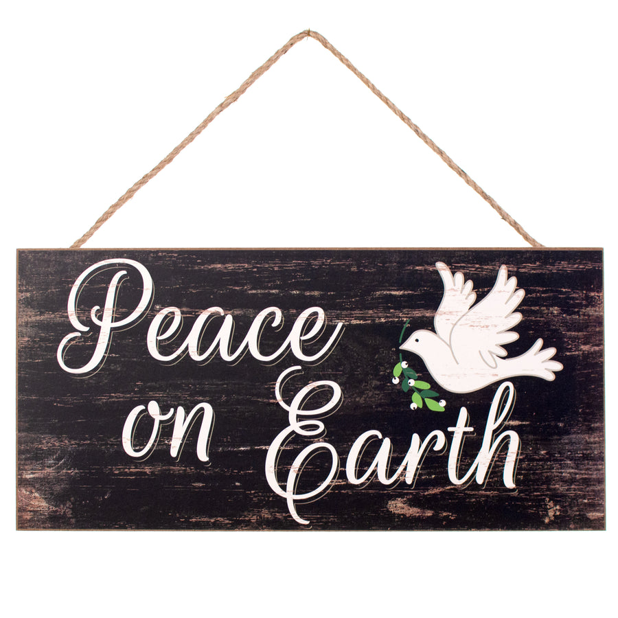 12" Wooden Sign: Peace On Earth Dove