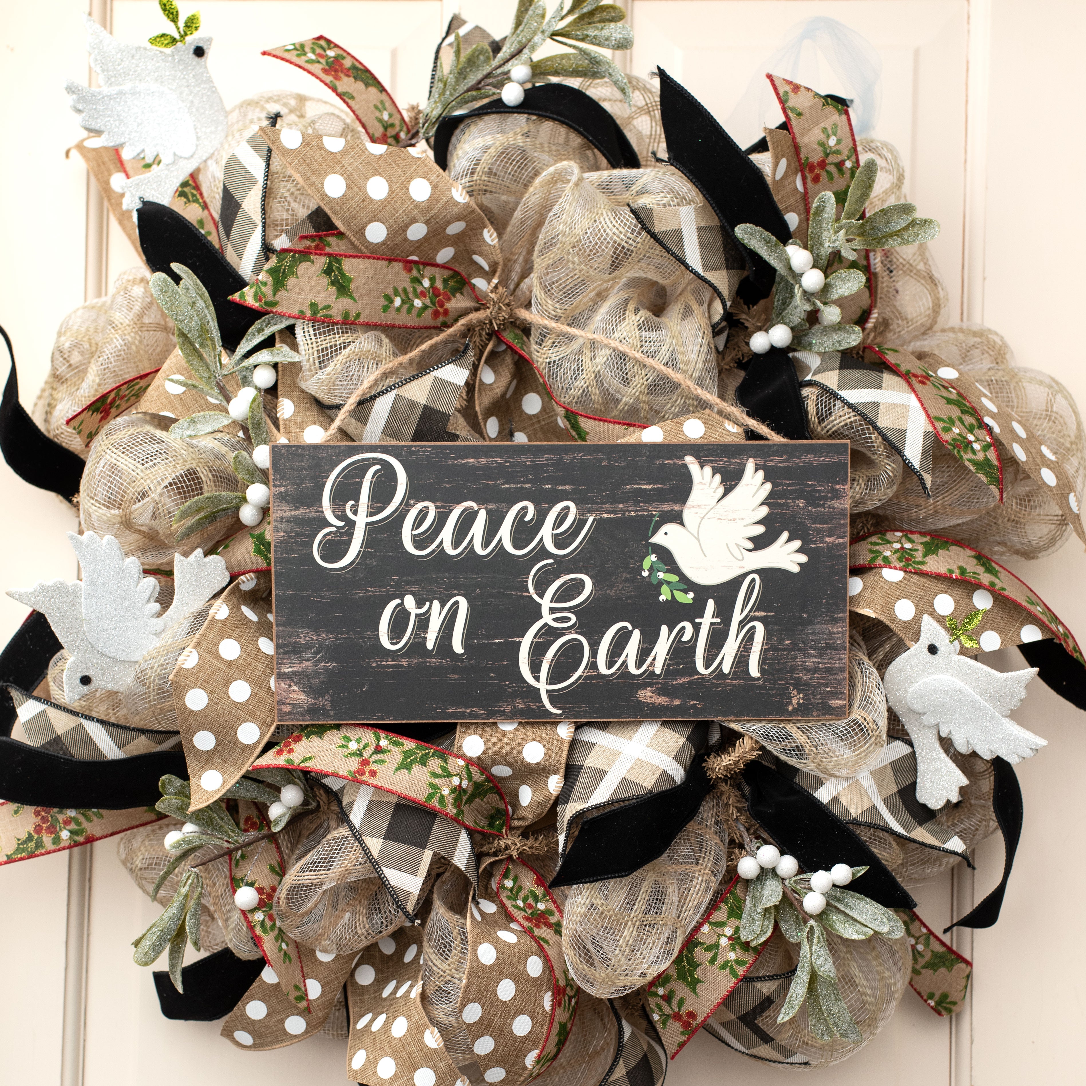 12" Wooden Sign: Peace On Earth Dove