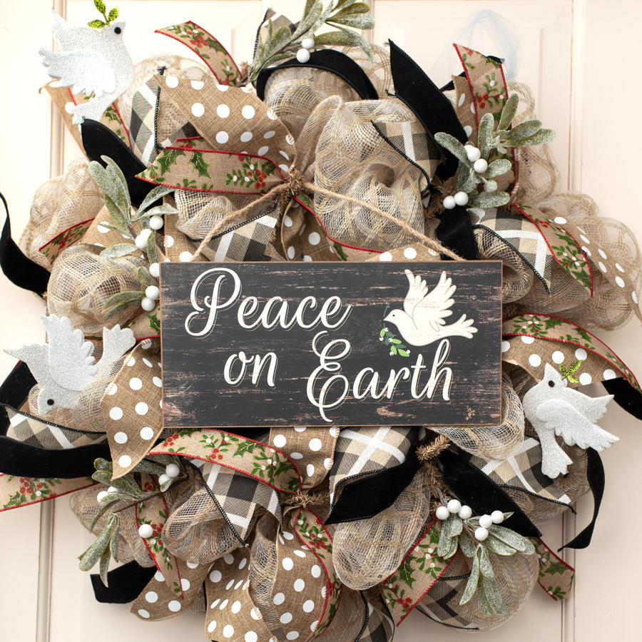 12" Wooden Sign: Peace On Earth Dove