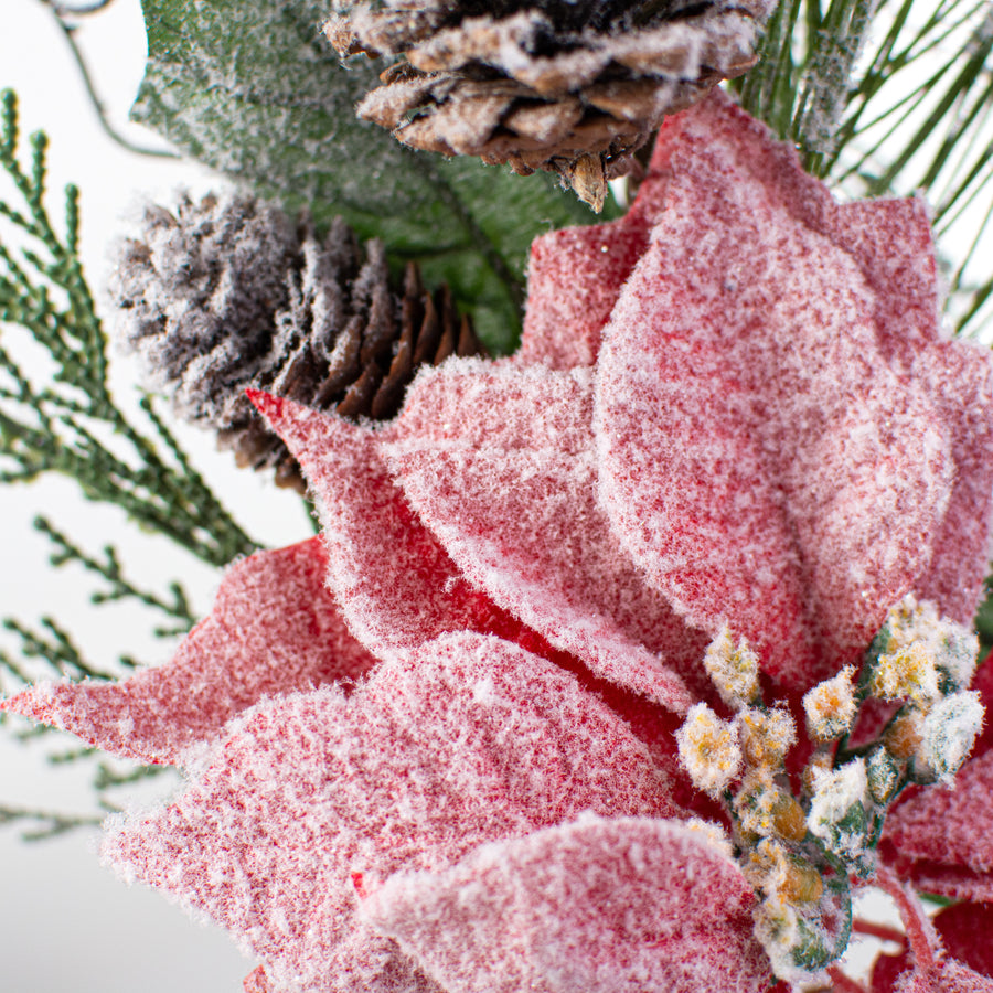 20" Snow Frosted Poinsettia Eucalyptus Pick