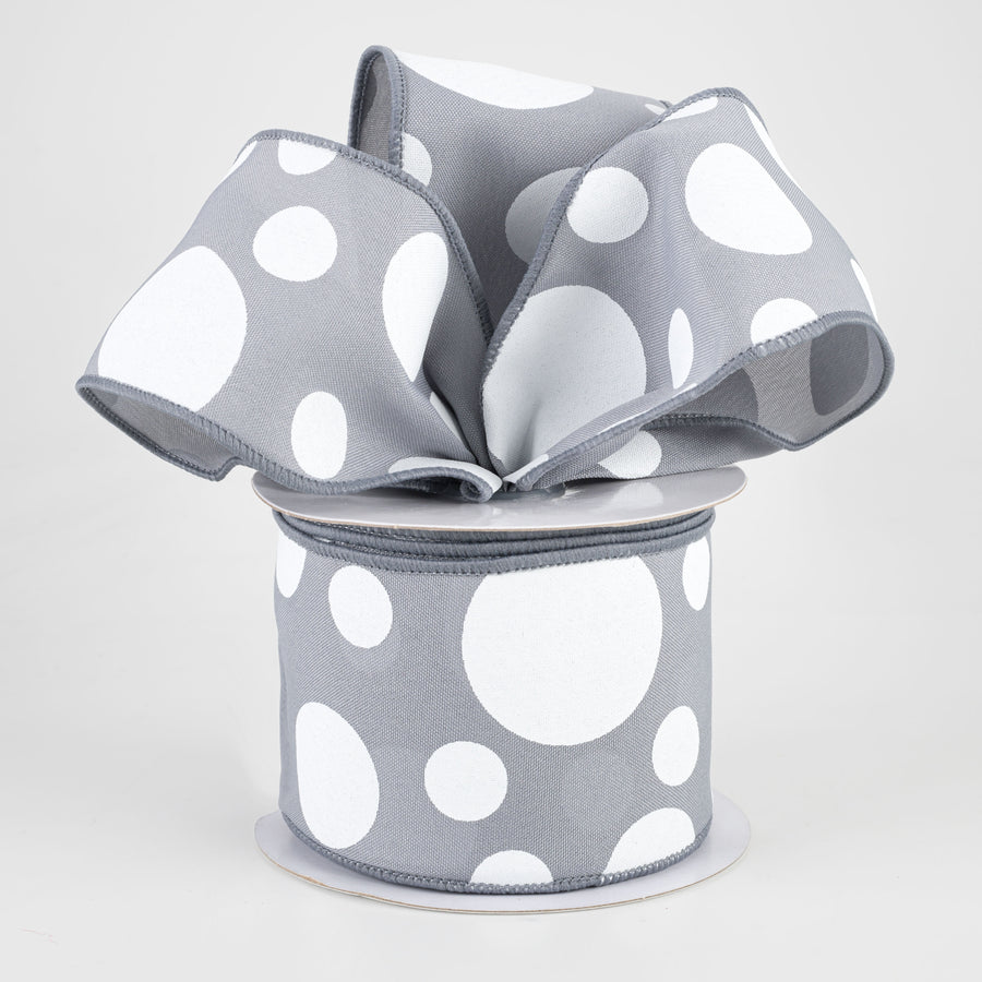 2.5" Giant Three Size Polka Dot Ribbon: Dark Grey & White (10 Yards)