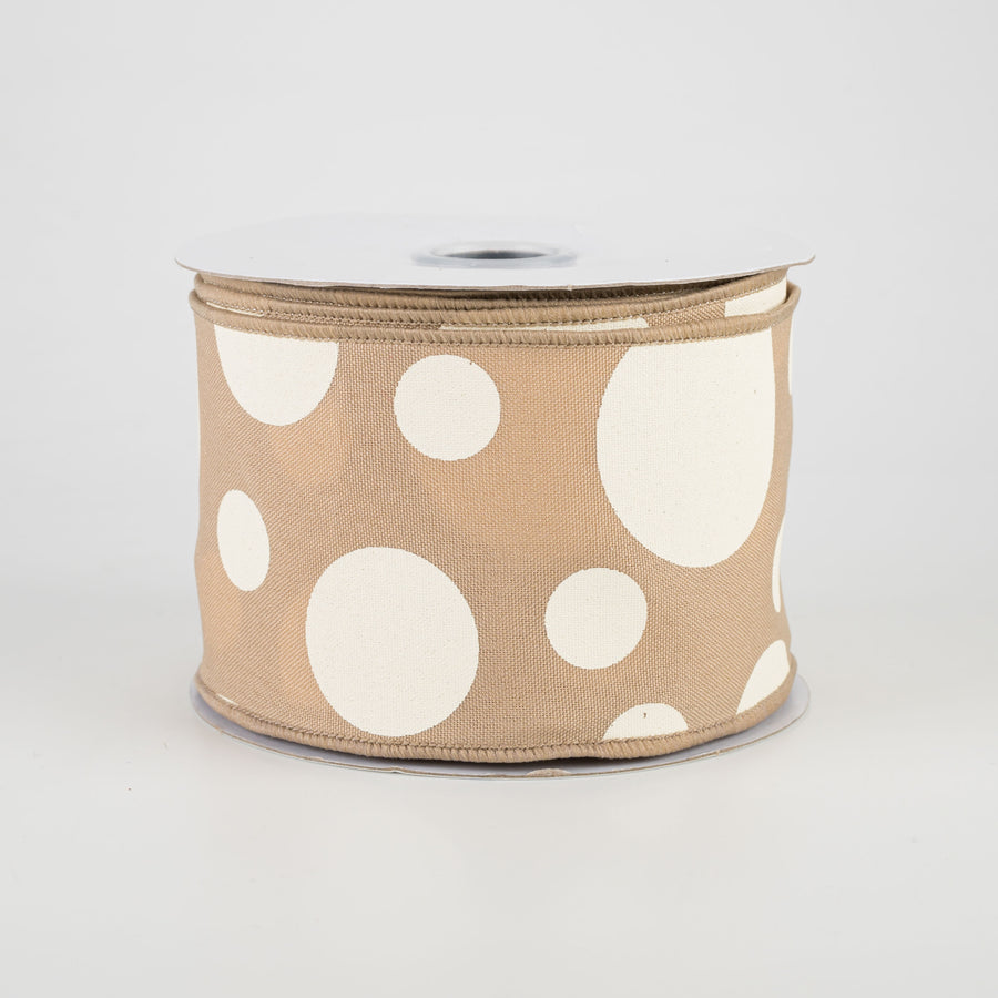 2.5" Giant Three Size Polka Dot Ribbon: Beige & Ivory (10 Yards)