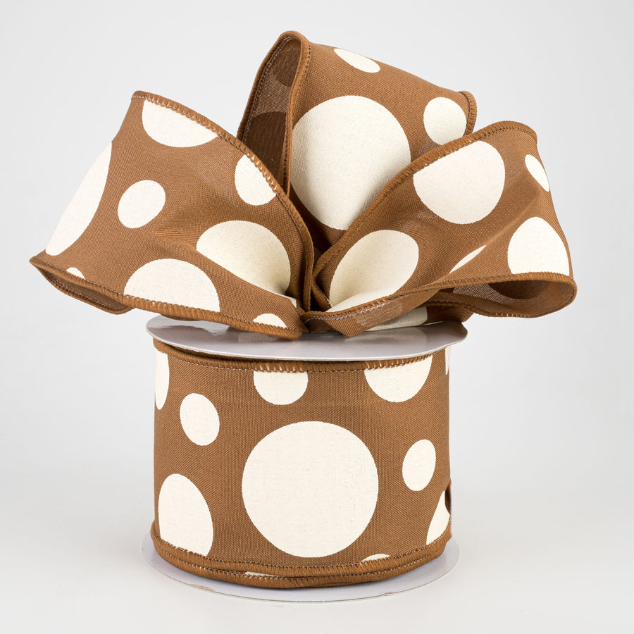 2.5" Giant Three Size Polka Dot Ribbon: Brown & Ivory (10 Yards)