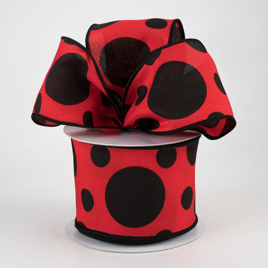 2.5" Giant Three Size Polka Dot Ribbon: Red & Black (10 Yards)