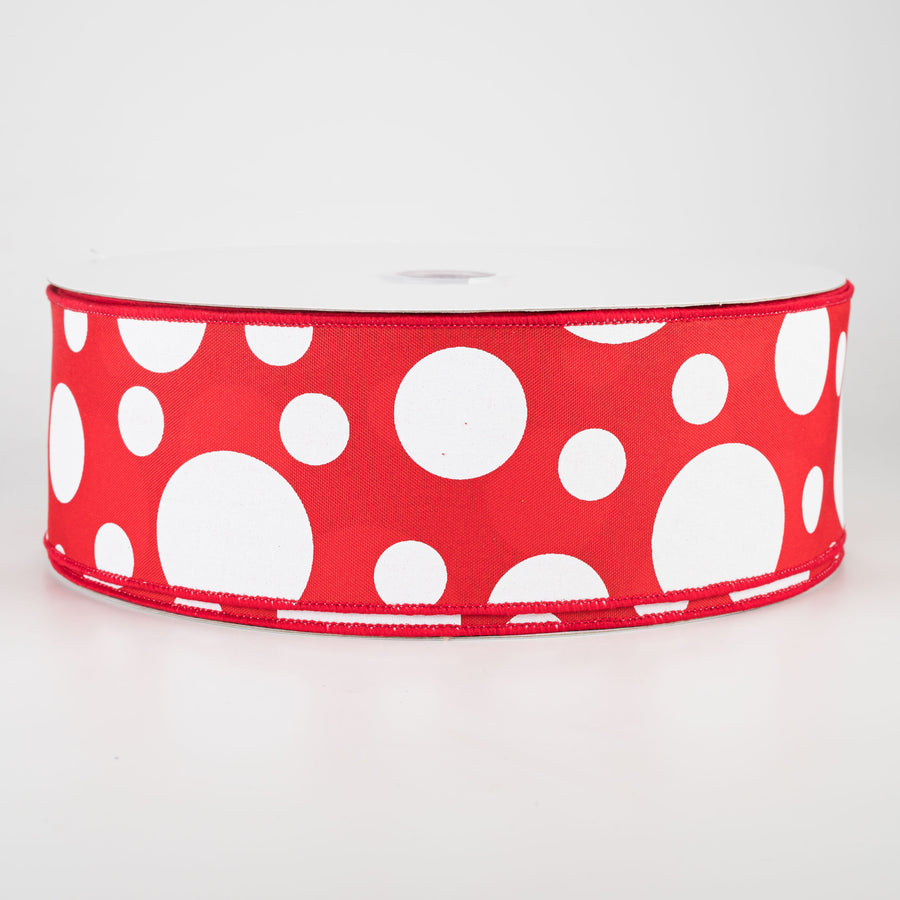 2.5" Giant Three Size Polka Dot Ribbon: Red & White (50 Yards)