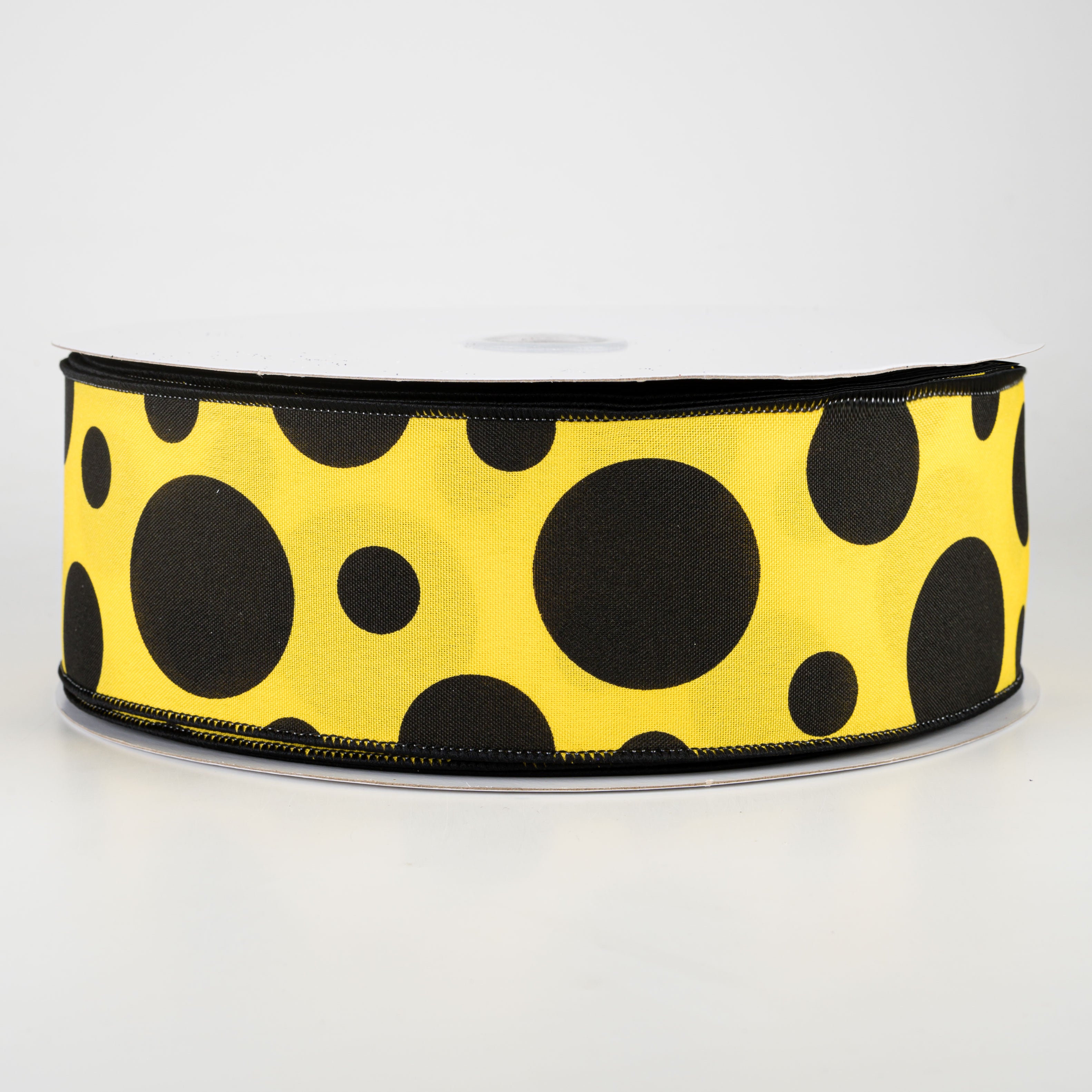 2.5" Giant Three Size Polka Dot Ribbon: Yellow & Black (50 Yards)