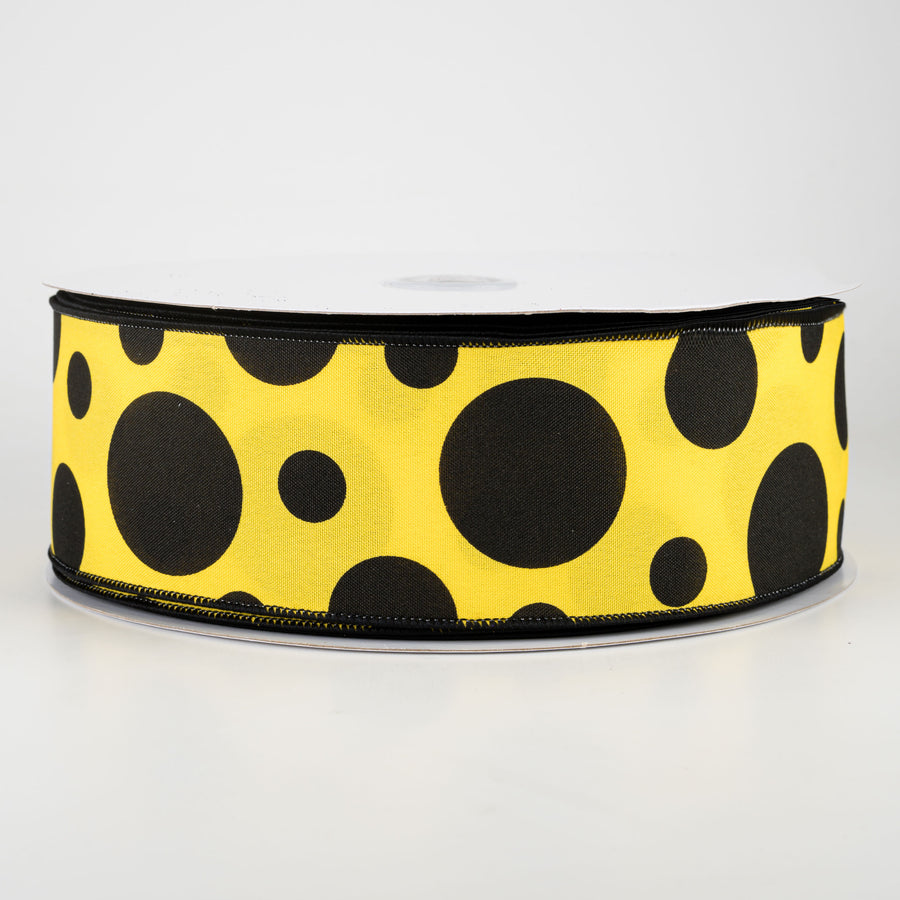 2.5" Giant Three Size Polka Dot Ribbon: Yellow & Black (50 Yards)