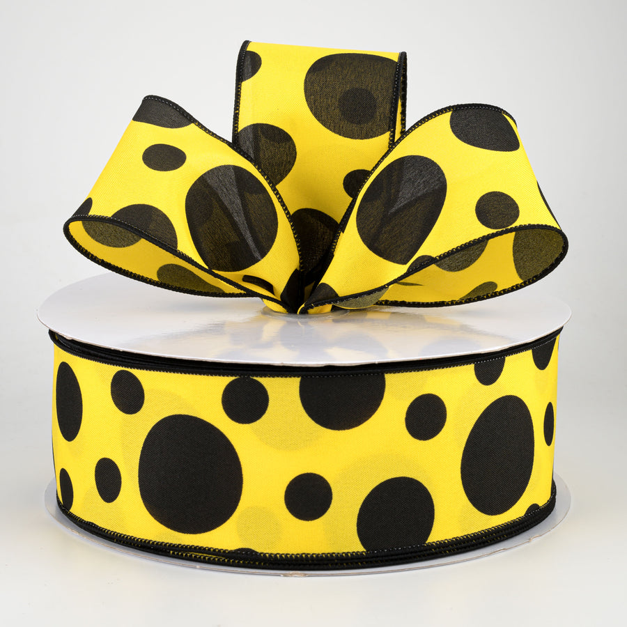 2.5" Giant Three Size Polka Dot Ribbon: Yellow & Black (50 Yards)