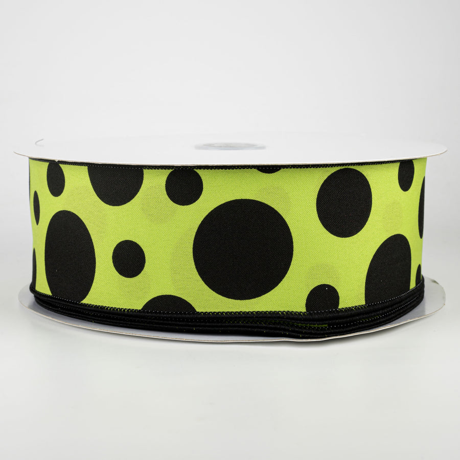 2.5" Giant Three Size Polka Dot Ribbon: Lime Green & Black (50 Yards)