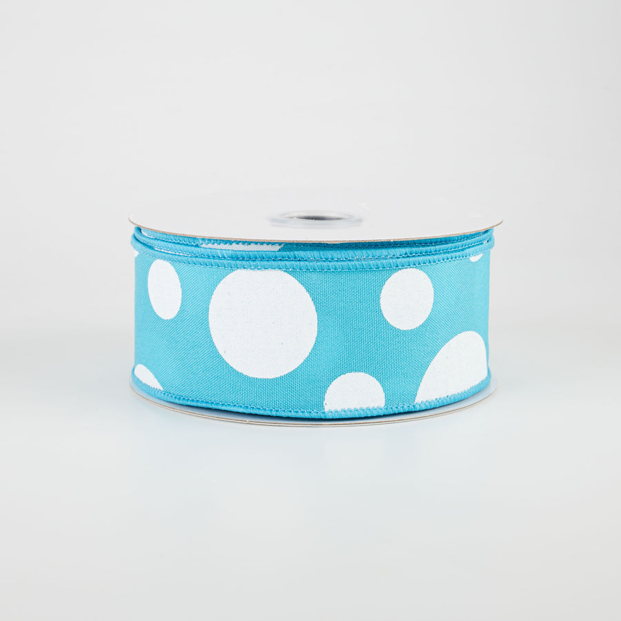 1.5" Giant Three Size Polka Dot Ribbon: Turquoise & White (10 Yards)