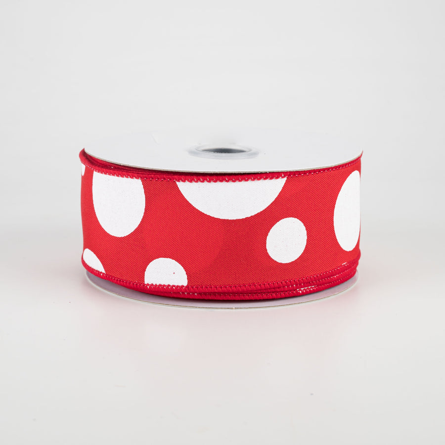 1.5" Giant Three Size Polka Dot Ribbon: Red & White (10 Yards)