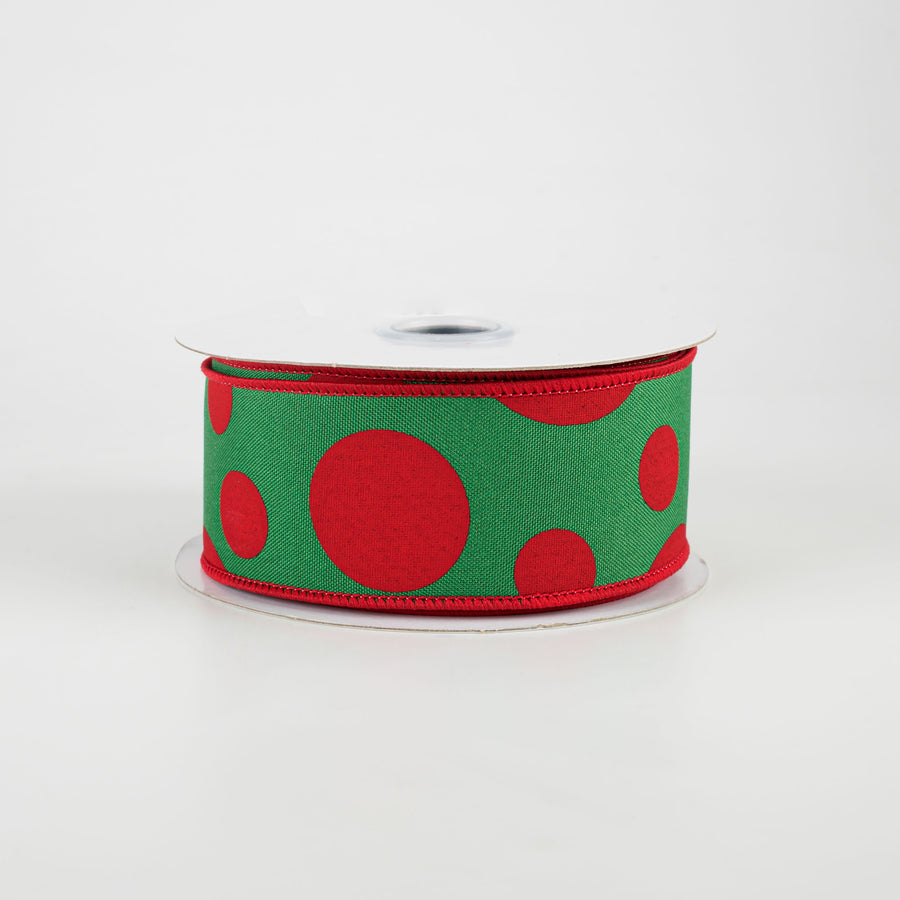 1.5" Giant Three Size Polka Dot Ribbon: Emerald Green & Red (10 Yards)