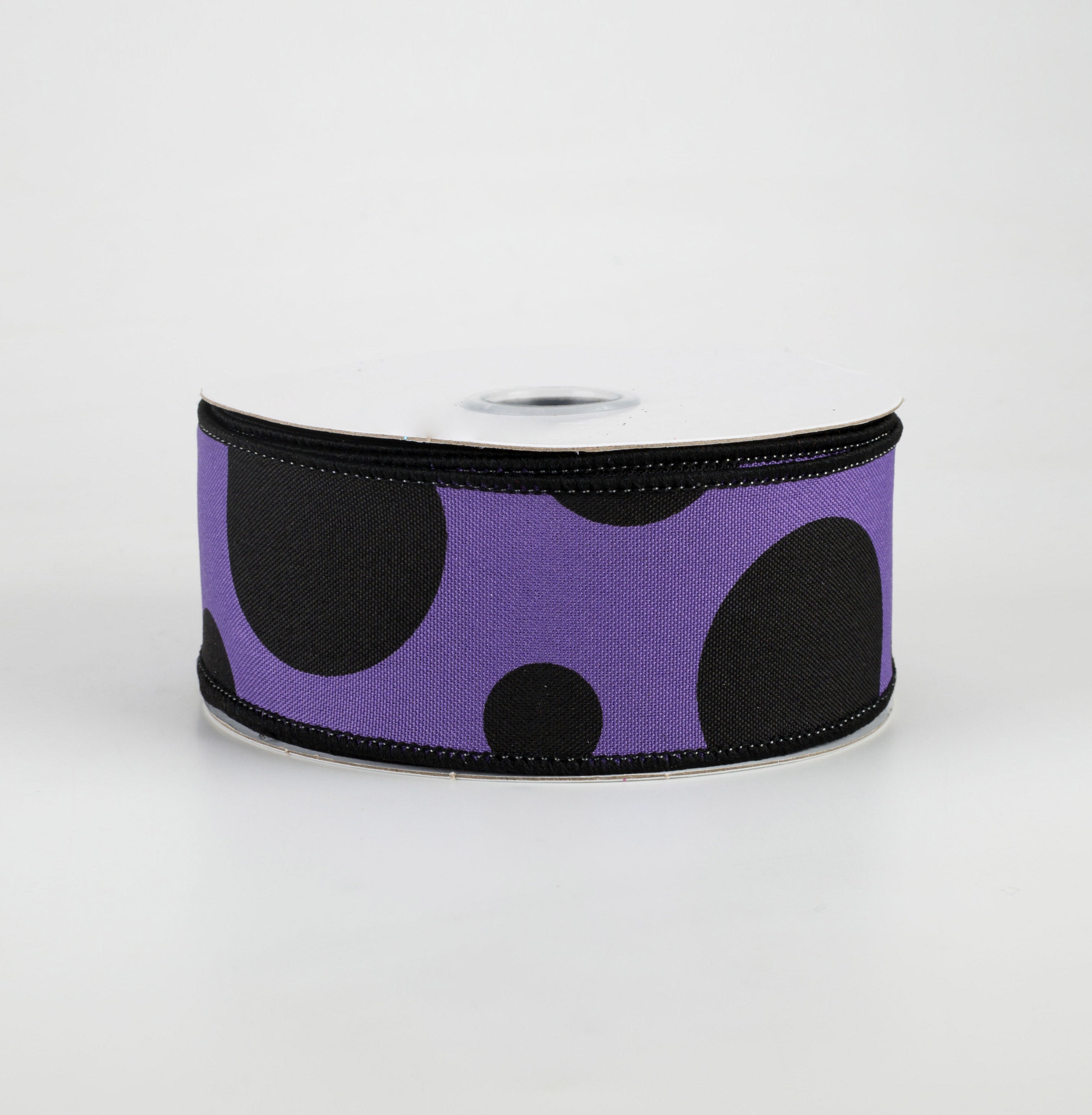 1.5" Giant Three Size Polka Dot Ribbon: Purple & Black (10 Yards)