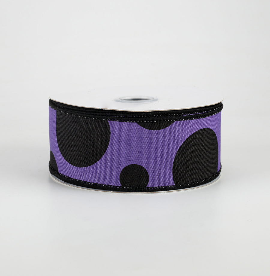 1.5" Giant Three Size Polka Dot Ribbon: Purple & Black (10 Yards)