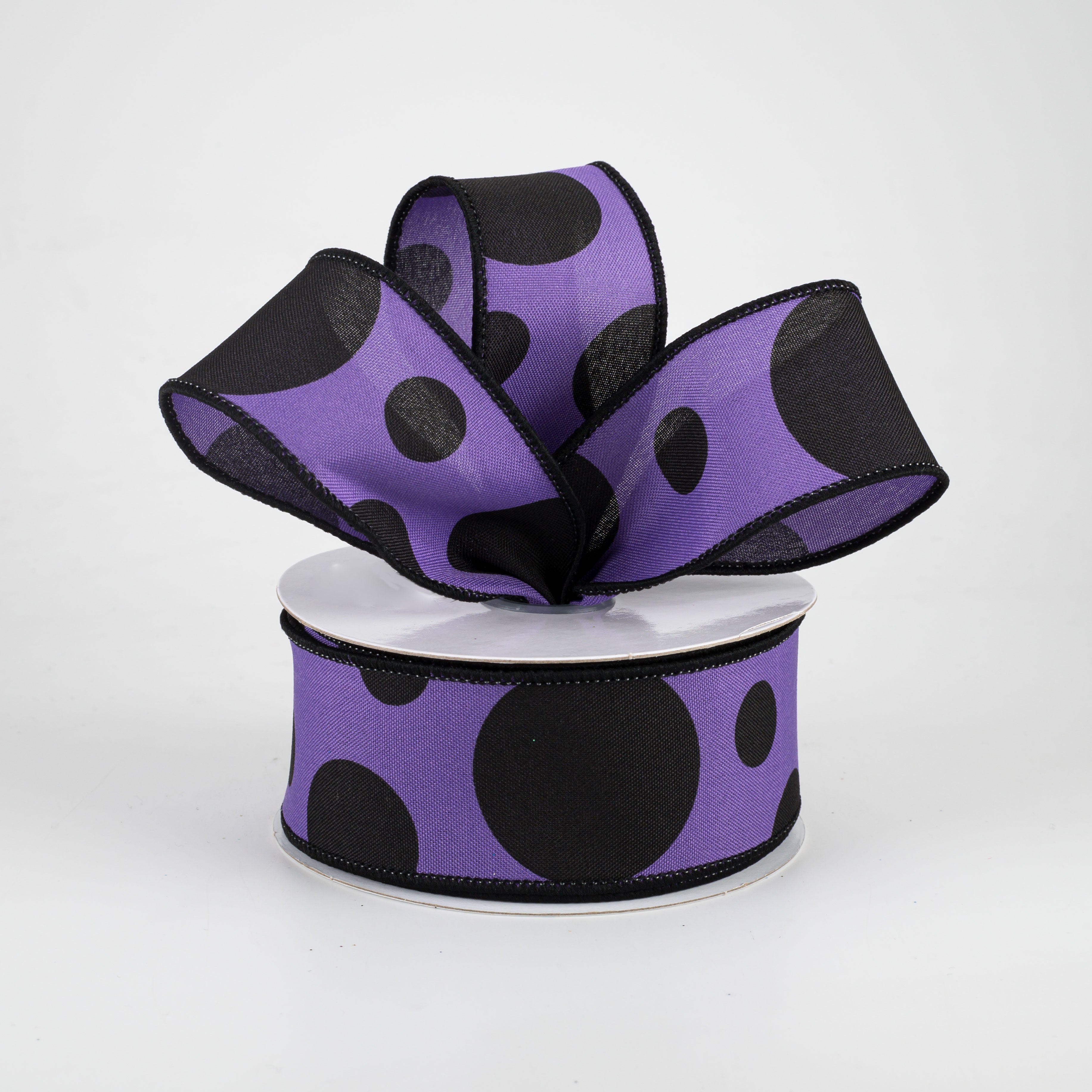 1.5" Giant Three Size Polka Dot Ribbon: Purple & Black (10 Yards)