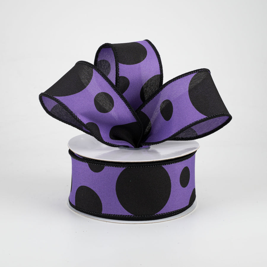 1.5" Giant Three Size Polka Dot Ribbon: Purple & Black (10 Yards)