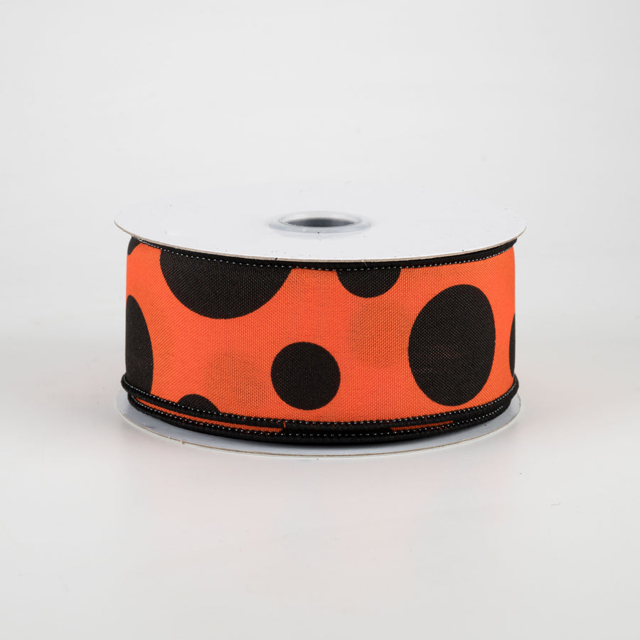 1.5" Giant Three Size Polka Dot Ribbon: Dark Orange & Black (10 Yards)