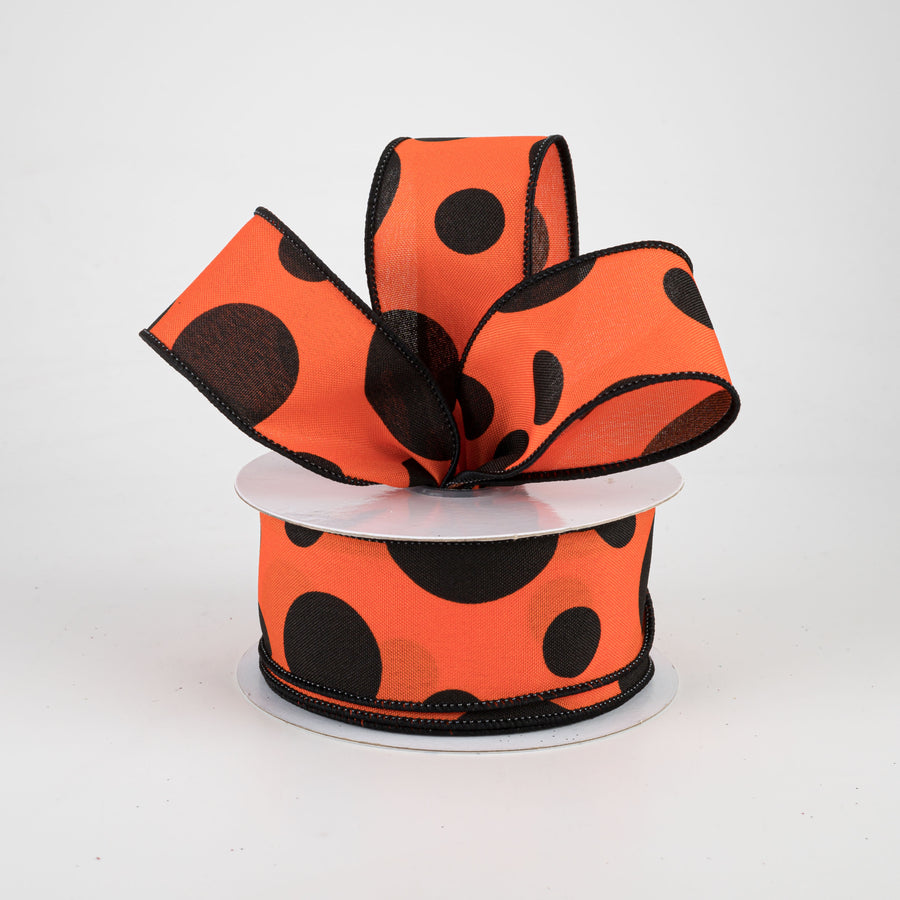 1.5" Giant Three Size Polka Dot Ribbon: Dark Orange & Black (10 Yards)