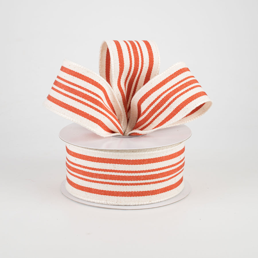 1.5" French Ticking Stripe Ribbon: Ivory & Orange (10 Yards)