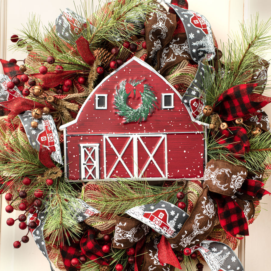 12" Metal Embossed Hanger: Winter Barn