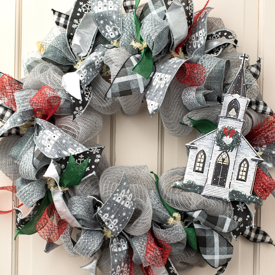12" Metal Embossed Hanger: Winter Church