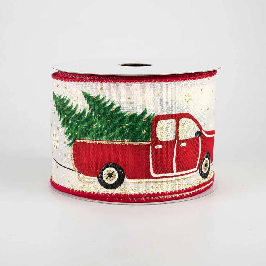 2.5" Vintage Truck Pulling Gift Wagon Ribbon: Cream (10 Yards)