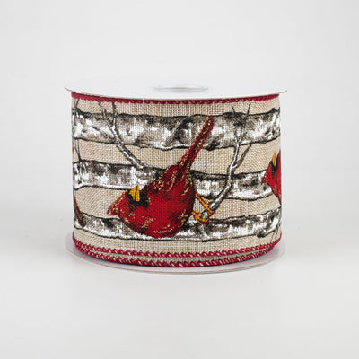 2.5" Red Cardinal Birch Tree Ribbon: Natural (10 Yards)