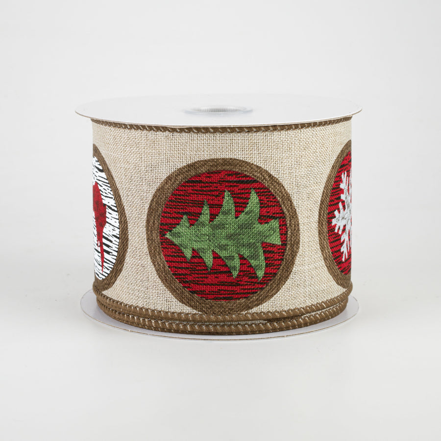 2.5" Holiday Wood Slice Ribbon: Natural (10 Yards)
