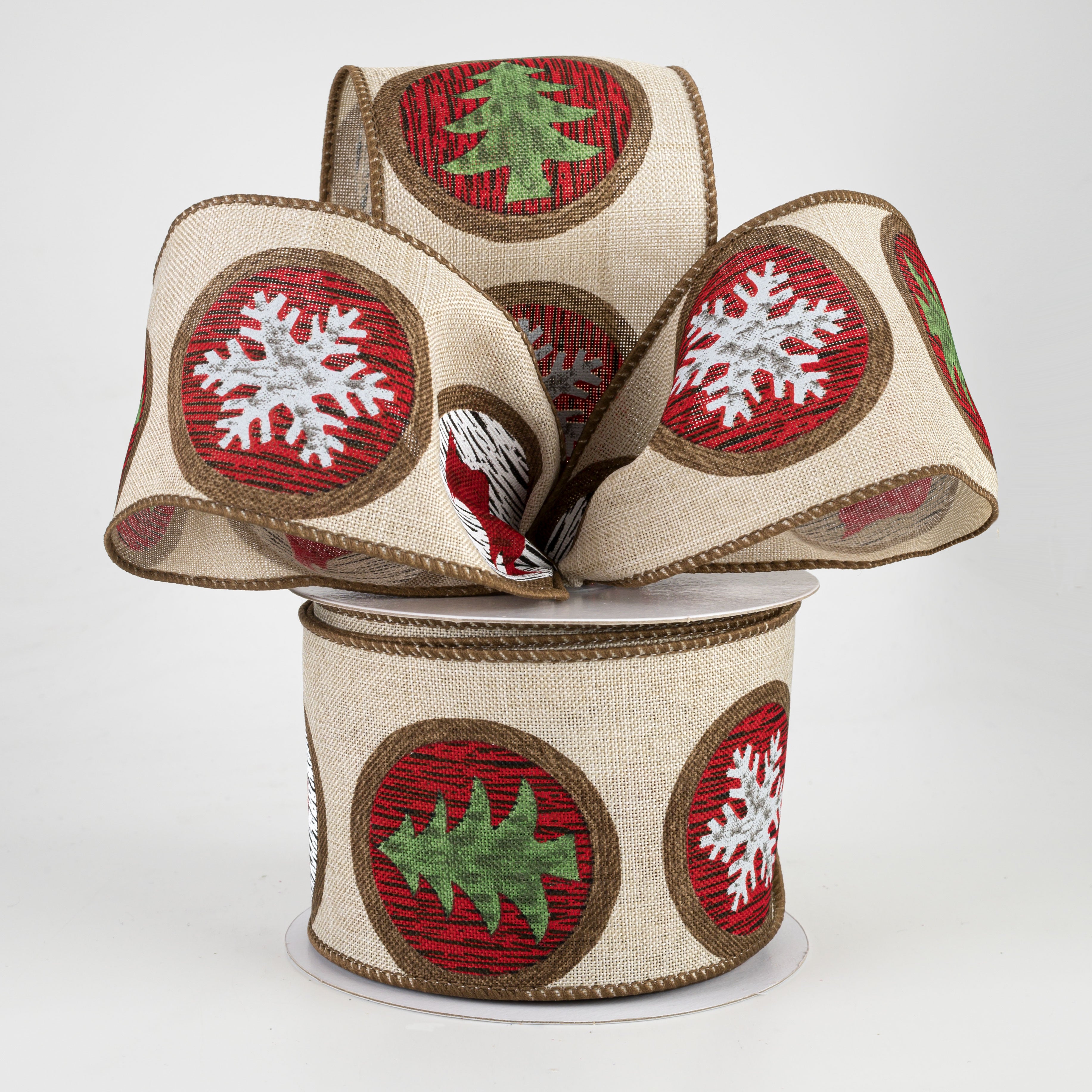 2.5" Holiday Wood Slice Ribbon: Natural (10 Yards)