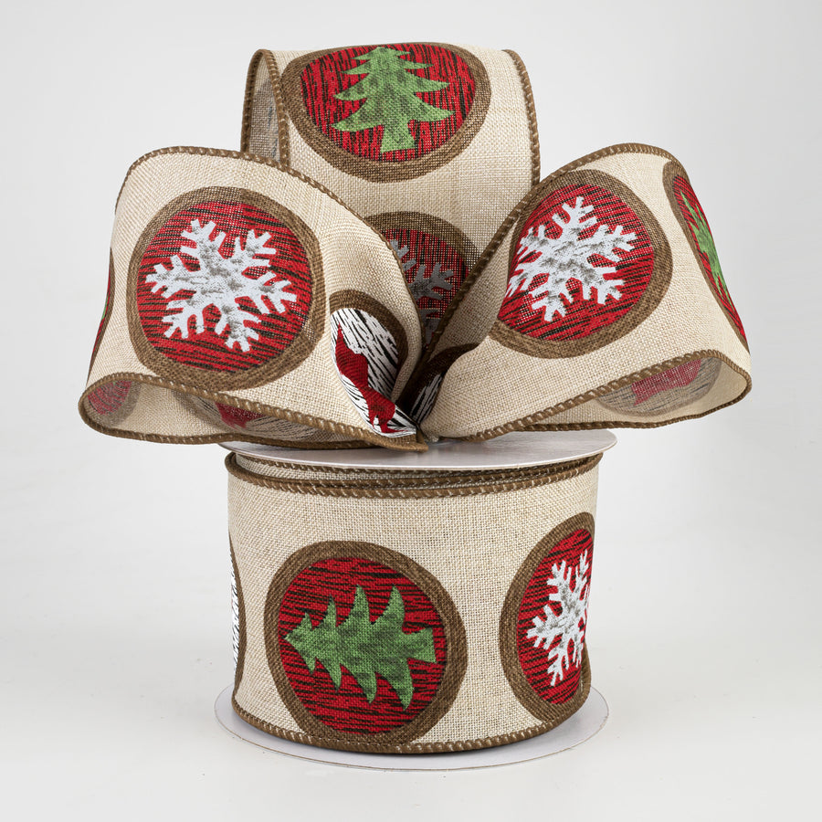 2.5" Holiday Wood Slice Ribbon: Natural (10 Yards)
