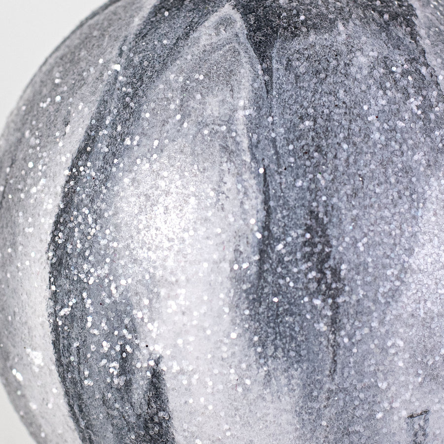 100MM Frosted Marble Ball Ornaments: Pewter White (4)