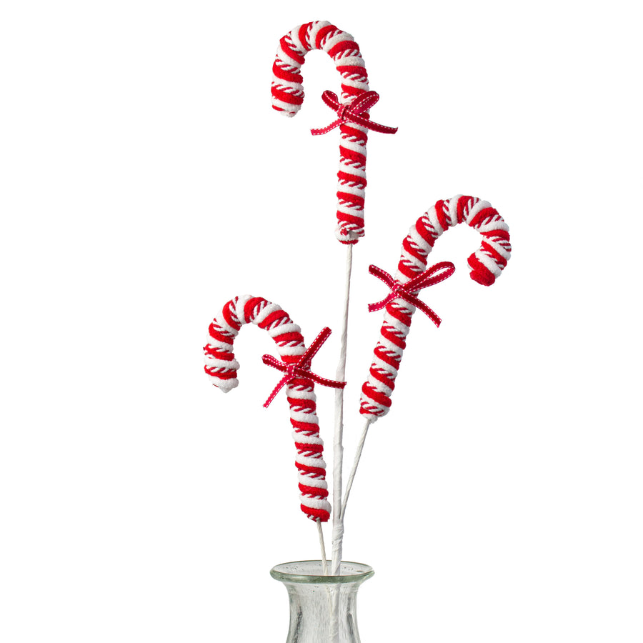 28" Chenille Peppermint Candy Cane Spray