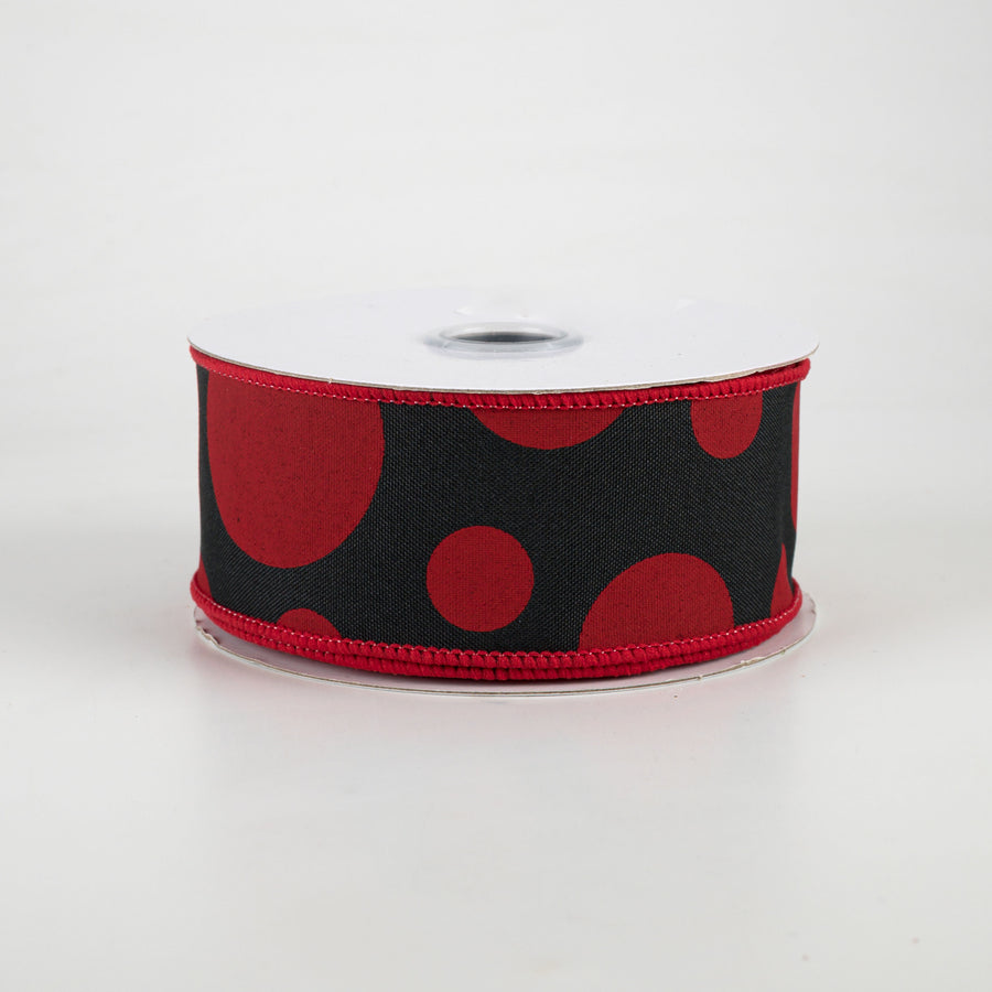 1.5" Giant Three Size Polka Dot Ribbon: Black & Red (10 Yards)