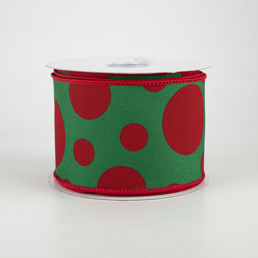 2.5" Giant Three Size Polka Dot Ribbon: Emerald Green & Red (10 Yards)