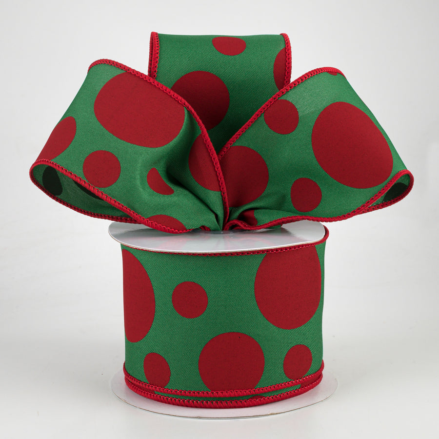 2.5" Giant Three Size Polka Dot Ribbon: Emerald Green & Red (10 Yards)