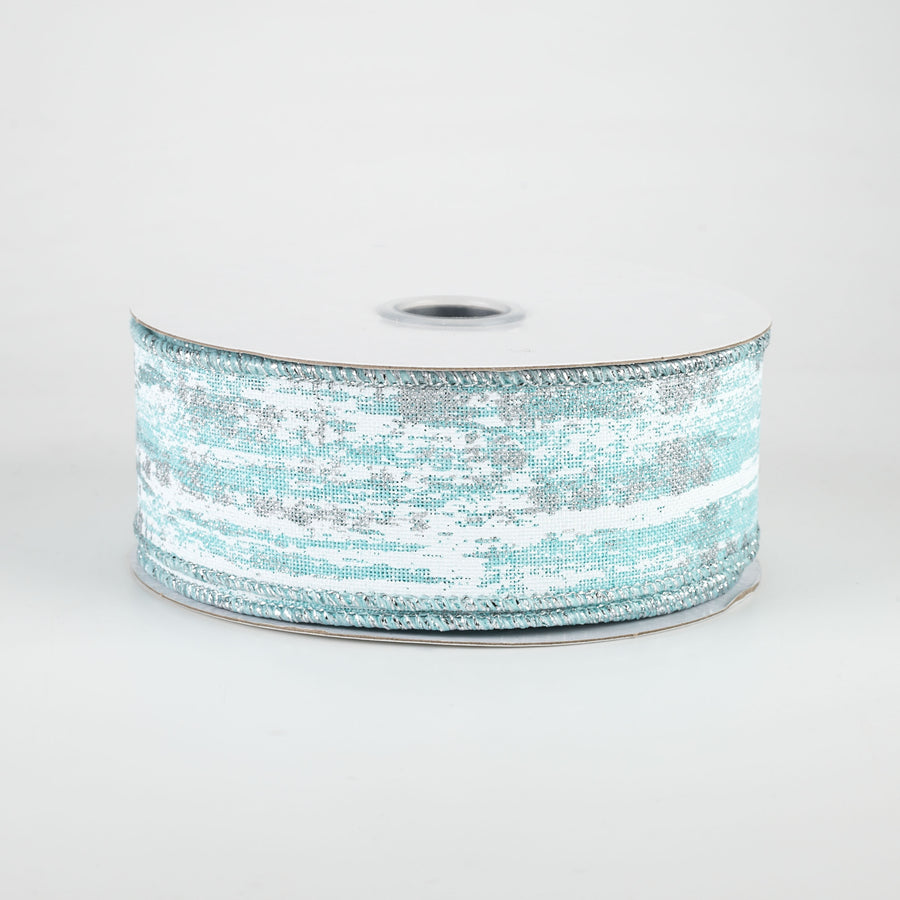1.5" Metallic Glitter Snow Ribbon: Ice Blue, White, Silver (10 Yards)