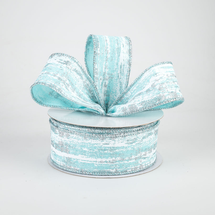 1.5" Metallic Glitter Snow Ribbon: Ice Blue, White, Silver (10 Yards)
