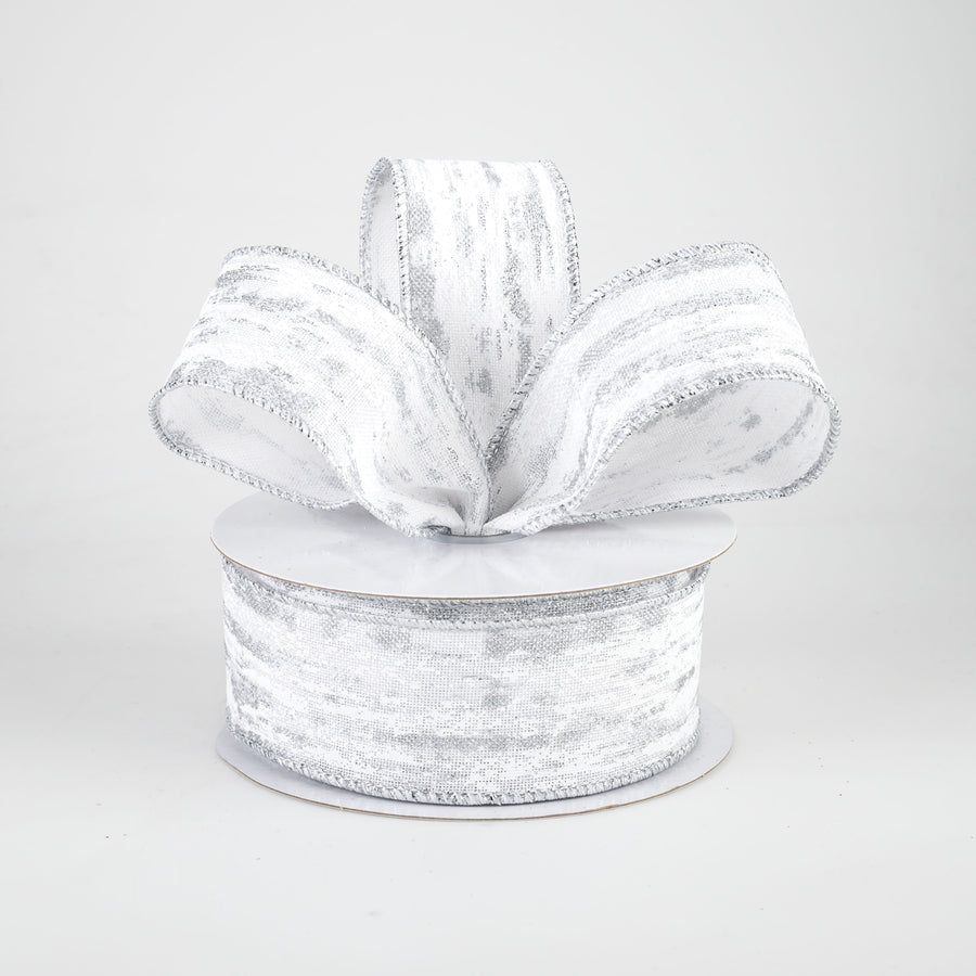1.5" Metallic Glitter Snow Ribbon: White & Silver (10 Yards)