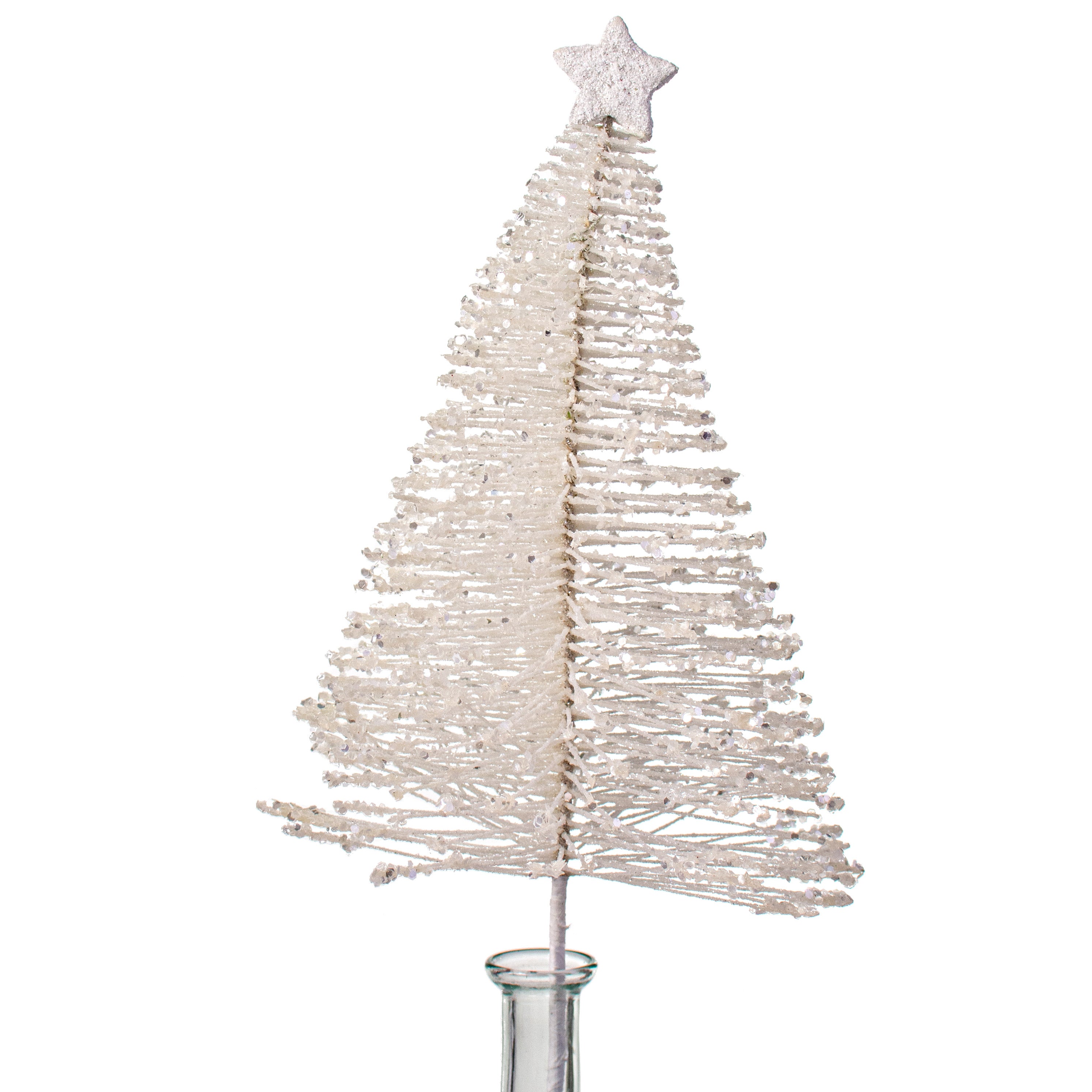 21" Glitter Fishline Tree Pick: White